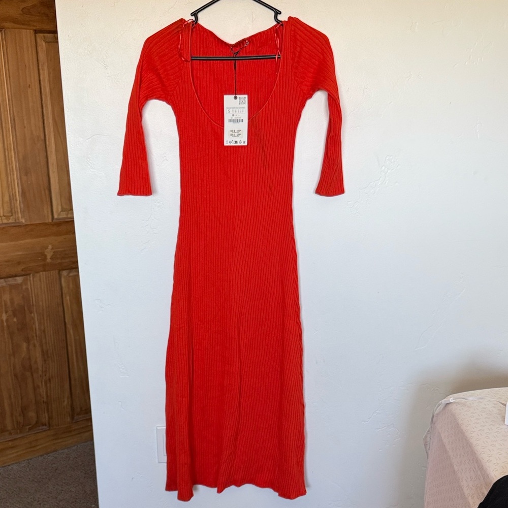 Zara orange Ribbed Scoop-Neck Maxi Dress